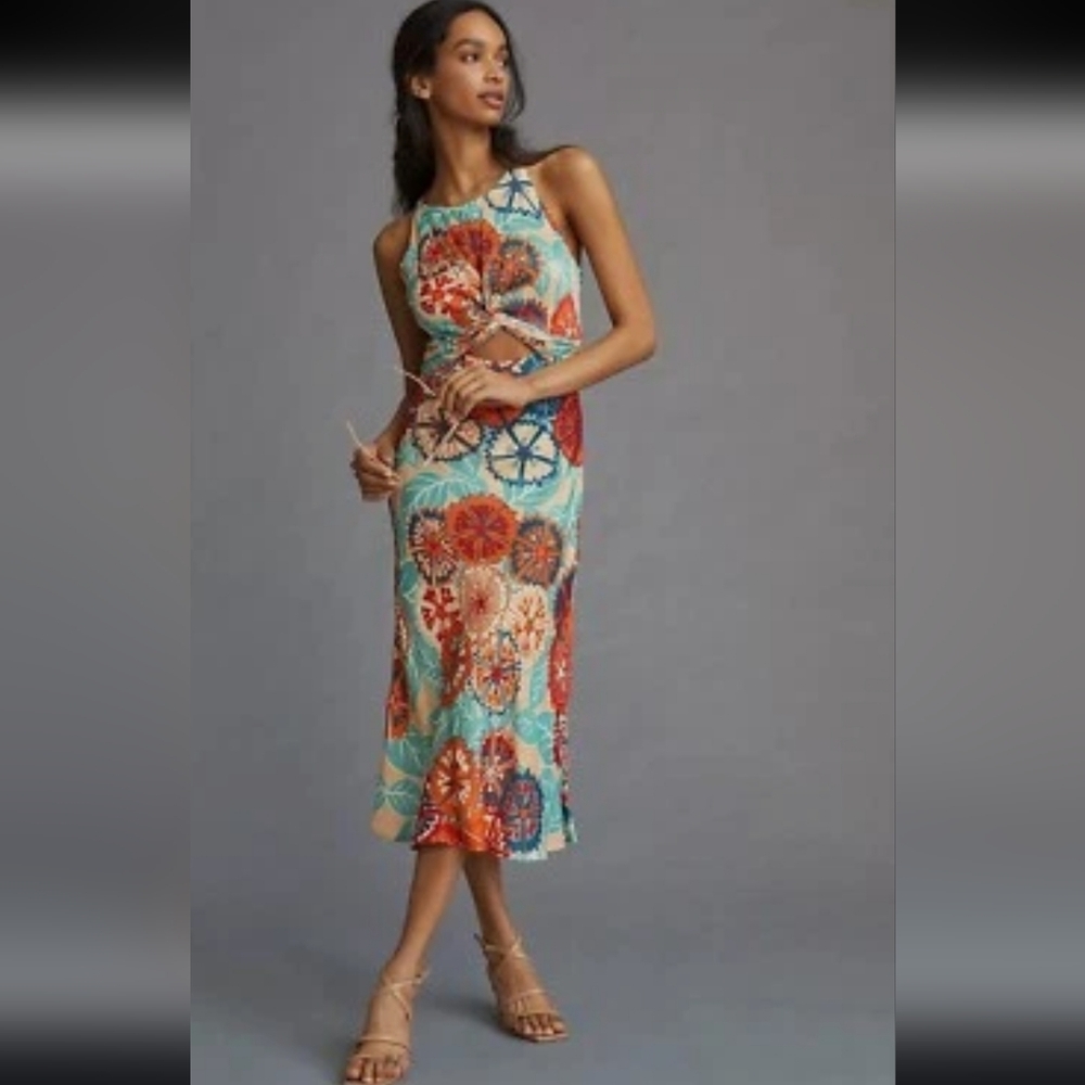 Anthropologie Conditions Apply Halter Bias Slim Midi Dress